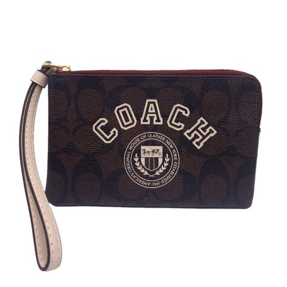 COACH Brown Coated Canvas Wristlet - Picture 1 of 7